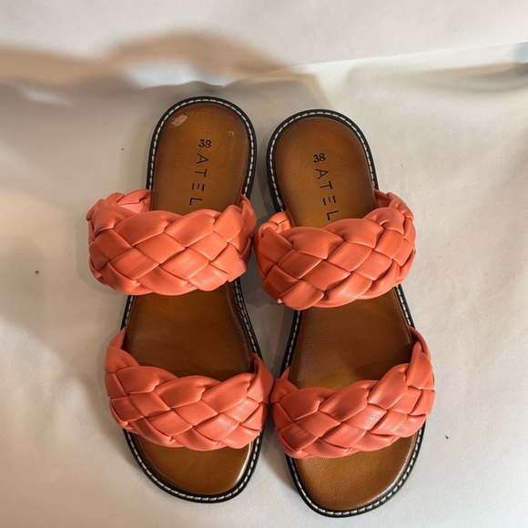 ATELIERS Sz 38 Braided Coral Slides Slip On 2 Strap Sandals Memory Foam - Picture 3 of 11